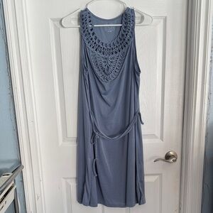 Simply Styled Crochet Yoke Sleeveless Dress - Slate Blue